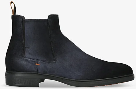 Mens Navy Easy Flat Suede Chelsea Boots Eur 42 / 8 Uk Men