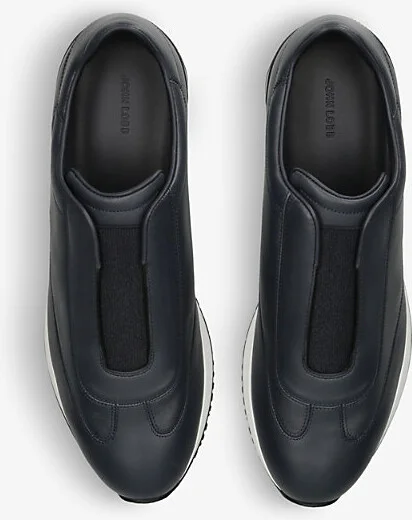 Mens Navy Lift Leather Low-Top Trainers 5.5 - Image 2