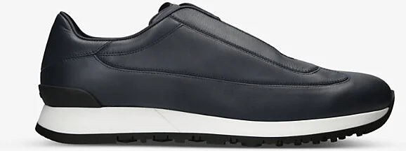 Mens Navy Lift Leather Low-Top Trainers 5.5