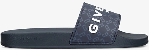 Mens Navy Logo-Print Rubber Sliders Eur 43 / 9 Uk Men