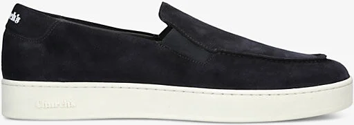 Mens Navy Longton Brand-Print Suede Boat Shoes Eur 42.5 / 8.5 Uk Men