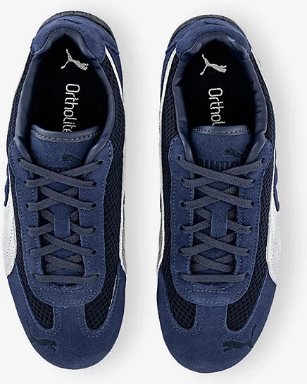 Mens Navy Matte Silver Speedcat Premium Suede and Mesh Low-Top Trainers 7.5 - Image 2