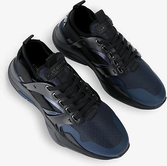 Mens Navy Richmond Runner Panelled Leather Low-Top Trainers Eur 45 / 11 Uk Men - Image 2
