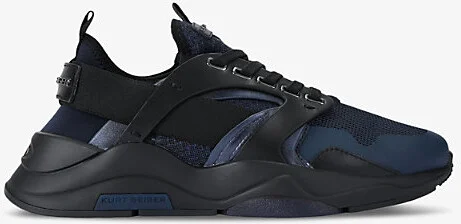 Mens Navy Richmond Runner Panelled Leather Low-Top Trainers Eur 45 / 11 Uk Men