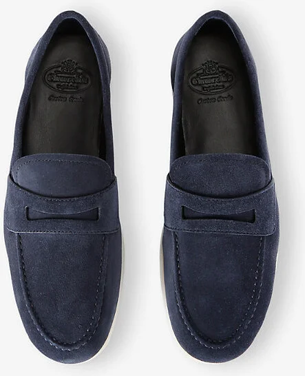 Mens Navy Saddle Penny Slip-On Suede Loafers Eur 42 / 8 Uk Men - Image 2