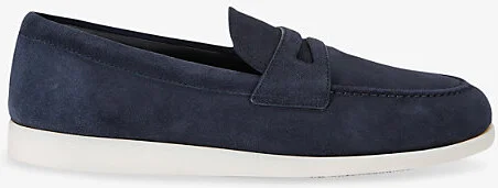 Mens Navy Saddle Penny Slip-On Suede Loafers Eur 42 / 8 Uk Men