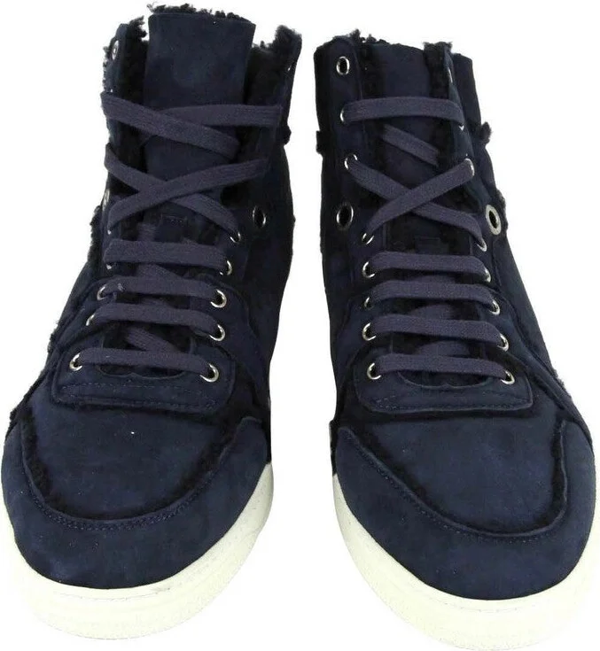 Men's Navy Shearling High-Top Sneaker - Image 3
