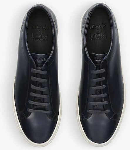 Mens Navy Sprint Contrast-Stich Leather Low-Top Trainers Eur 45 / 11 Uk Men - Image 2
