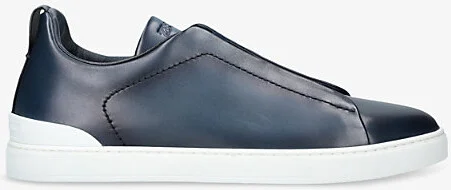 Mens Navy Triple-Stitch Low-Top Leather Trainers Eur 45 / 11 Uk Men