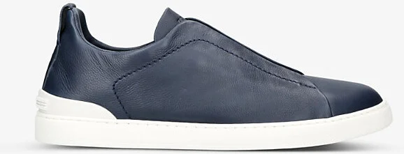 Mens Navy Triple Stitch Secondskin Leather Low-Top Trainers Eur 43 / 9 Uk Men
