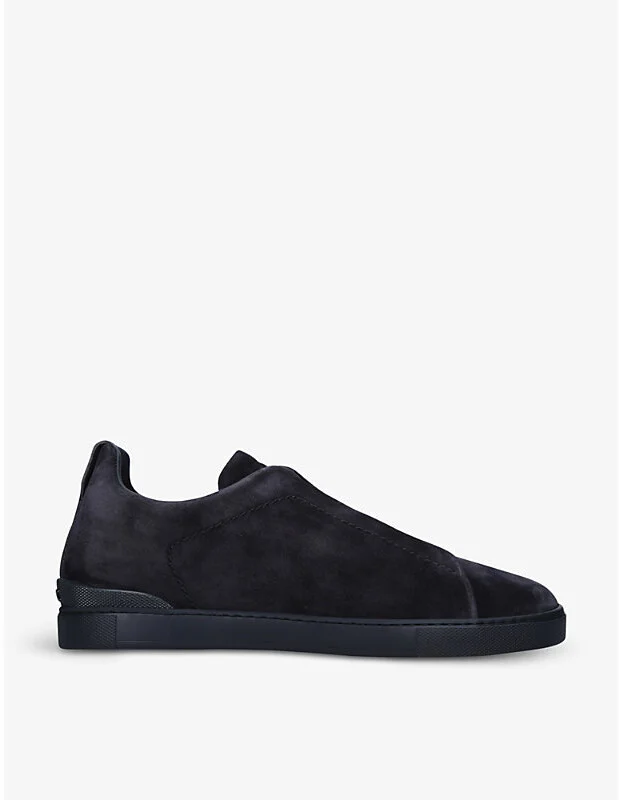 Mens Navy Triple Stitch Suede Low-Top Trainers Eur 44.5 / 10.5 Uk Men