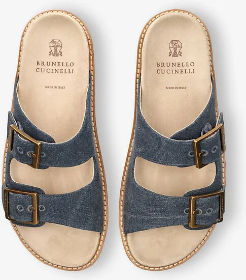 Mens Navy Two-Strap Buckle-Embellished Canvas Sandals Eur 42 / 8 Uk Men - Image 2