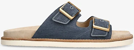 Mens Navy Two-Strap Buckle-Embellished Canvas Sandals Eur 42 / 8 Uk Men