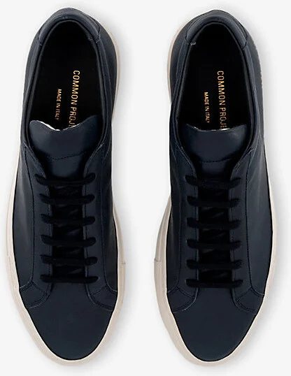 Mens Navy White Achilles Branded Leather Low-Top Trainers Eur 43 / 9 Uk Men - Image 2