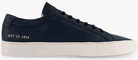 Mens Navy White Achilles Branded Leather Low-Top Trainers Eur 43 / 9 Uk Men