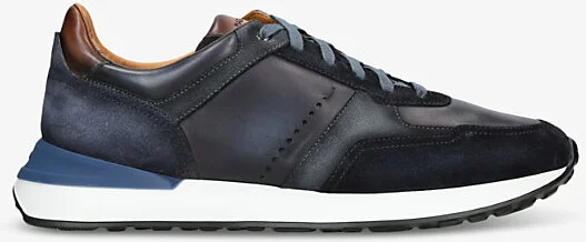 Mens Navy XL Grafton Leather and Suede Low-Top Trainers Eur 41 / 7 Uk Men
