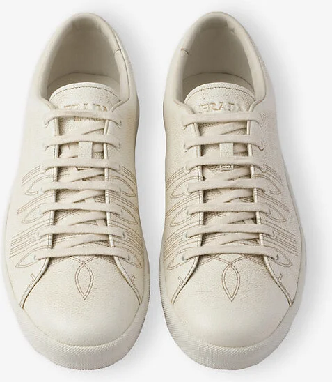 Mens Neutral Aged-Effect Leather Trainers Eur 44 / 10 Uk Men - Image 2