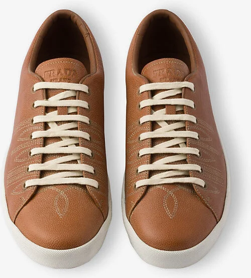 Mens Neutral Aged-Effect Leather Trainers Eur 44 / 10 Uk Men - Image 3