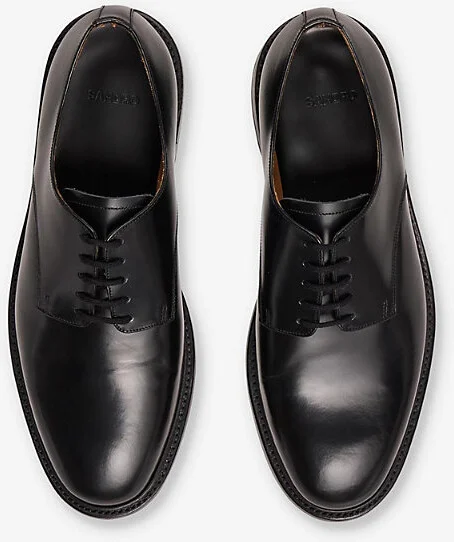 Mens Noir / Gris Almond-Toe Leather Derby Shoes Eur 40 / 6 Uk Men - Image 2