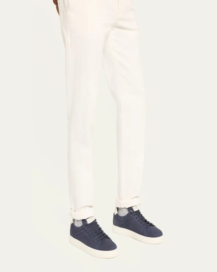Men's Nubuck Calfskin Low-Top Sneakers - Image 3