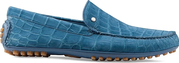 Men's Nubuck Crocodile and Calfskin Leather Loafers - Blue - Size 10
