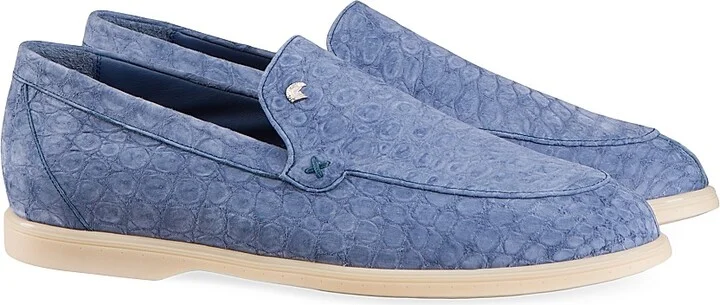 Men's Nubuck Crocodile Leather Loafers - Blue - Size 7 - Image 2