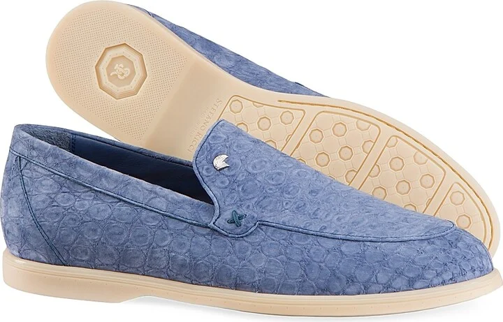 Men's Nubuck Crocodile Leather Loafers - Blue - Size 7 - Image 3