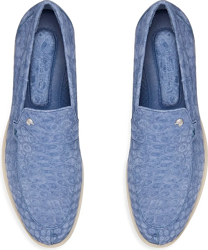 Men's Nubuck Crocodile Leather Loafers - Blue - Size 7 - Image 4