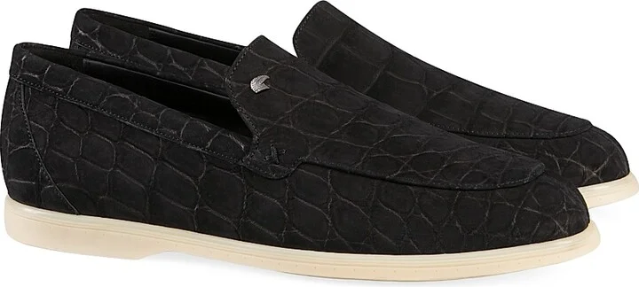 Men's Nubuck Crocodile Leather Loafers - Blue - Size 7 - Image 5