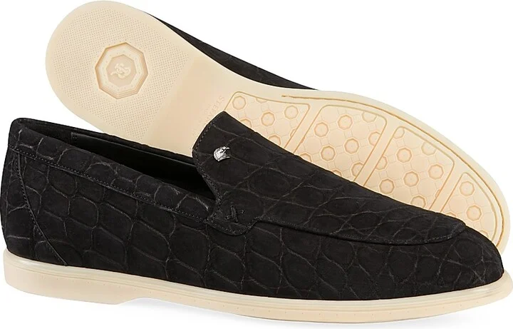 Men's Nubuck Crocodile Leather Loafers - Blue - Size 7 - Image 6