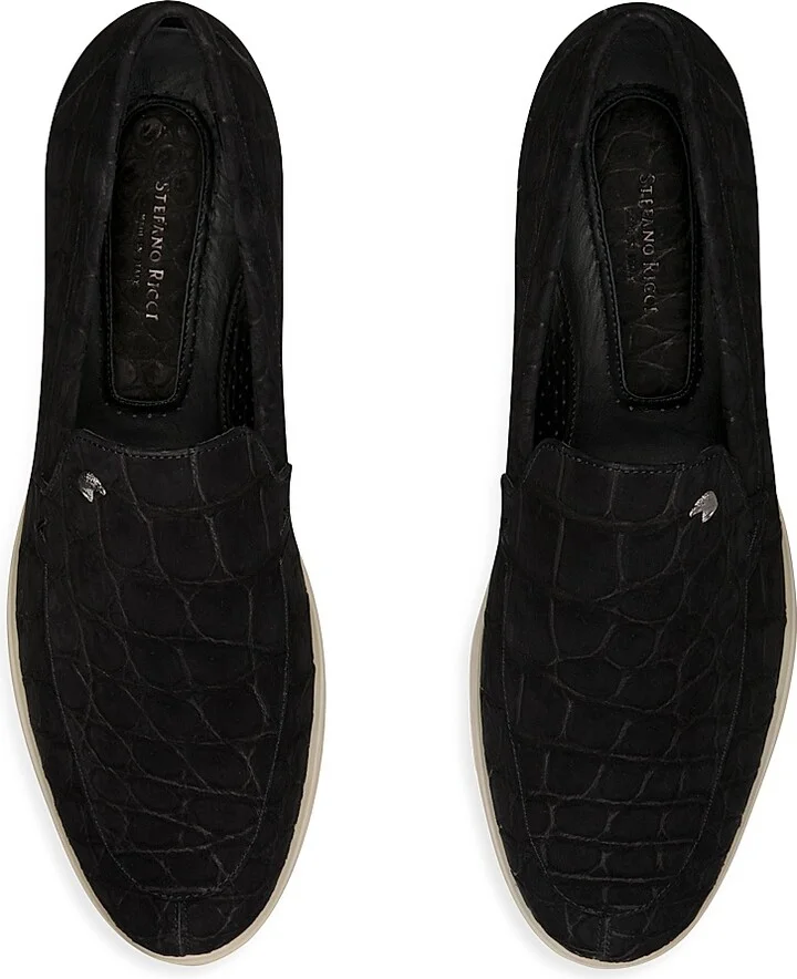 Men's Nubuck Crocodile Leather Loafers - Blue - Size 7 - Image 7