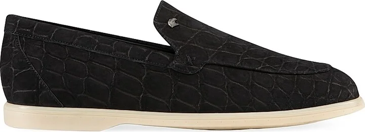 Men's Nubuck Crocodile Leather Loafers - Blue - Size 7 - Image 8