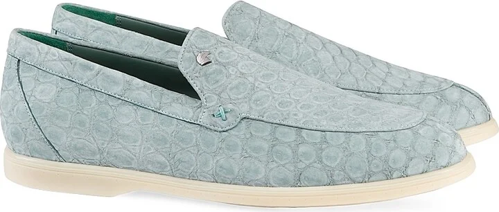 Men's Nubuck Crocodile Leather Loafers - Blue - Size 7 - Image 9