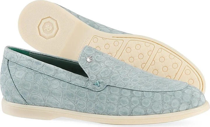 Men's Nubuck Crocodile Leather Loafers - Blue - Size 7 - Image 10