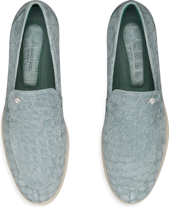 Men's Nubuck Crocodile Leather Loafers - Blue - Size 7 - Image 11