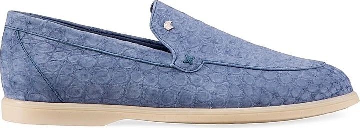 Men's Nubuck Crocodile Leather Loafers - Blue - Size 7