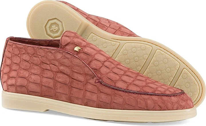 Men's Nubuck Crocodile Leather Loafers - Coral - Size 7 - Image 3