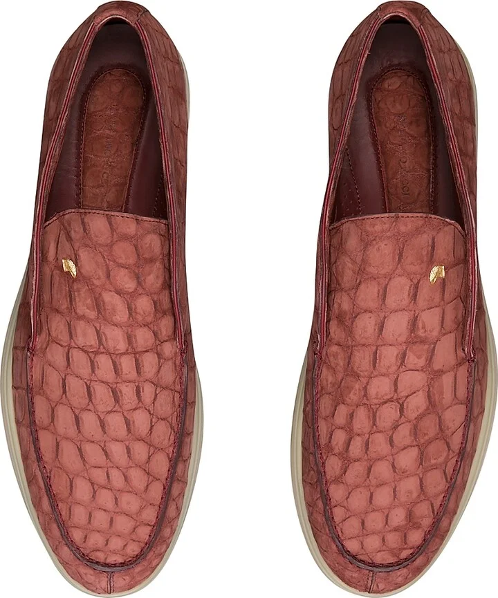 Men's Nubuck Crocodile Leather Loafers - Coral - Size 7 - Image 4