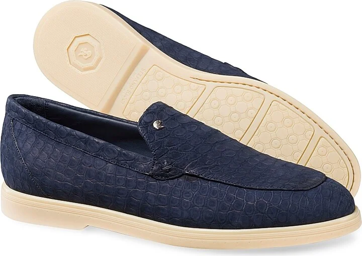 Men's Nubuck Crocodile Loafers - Blue - Size 5 - Image 3