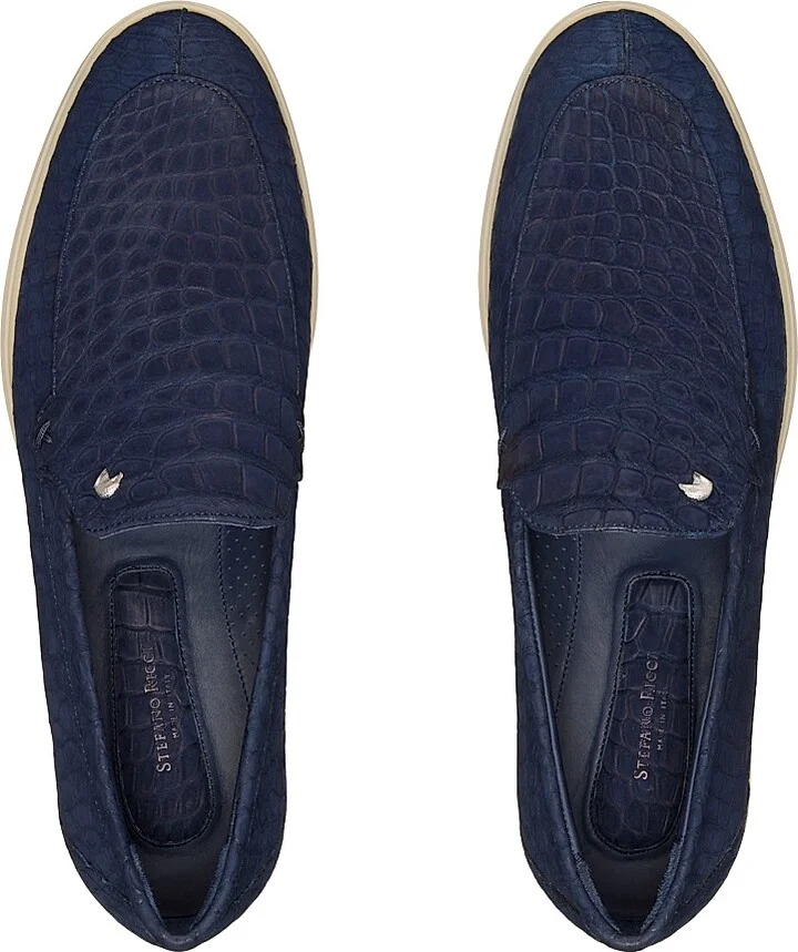Men's Nubuck Crocodile Loafers - Blue - Size 5 - Image 4