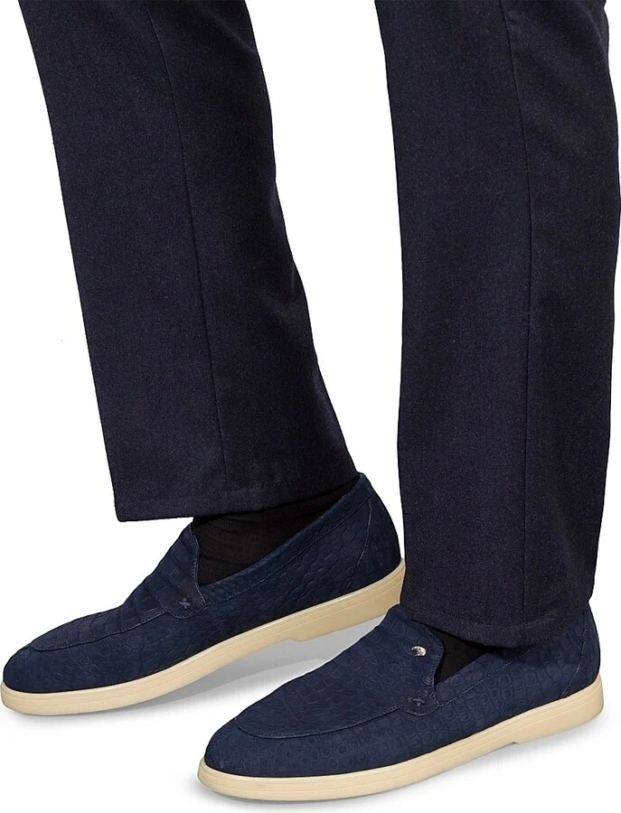 Men's Nubuck Crocodile Loafers - Blue - Size 5 - Image 5