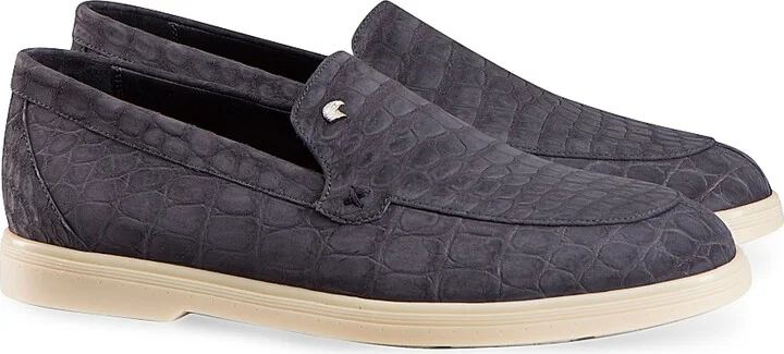 Men's Nubuck Crocodile Loafers - Blue - Size 5 - Image 6