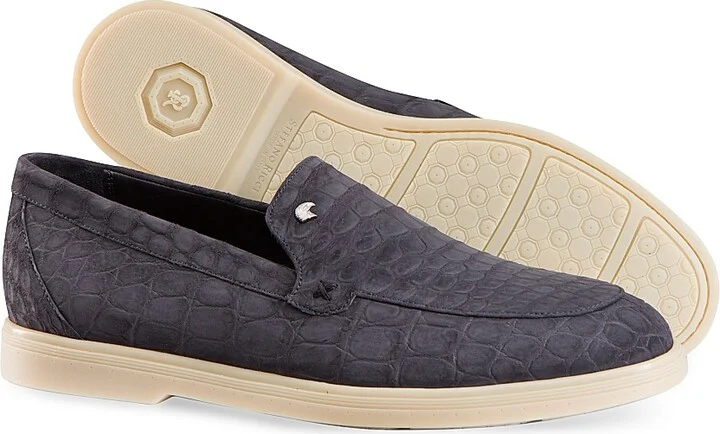 Men's Nubuck Crocodile Loafers - Blue - Size 5 - Image 7