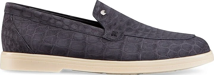 Men's Nubuck Crocodile Loafers - Blue - Size 5 - Image 9