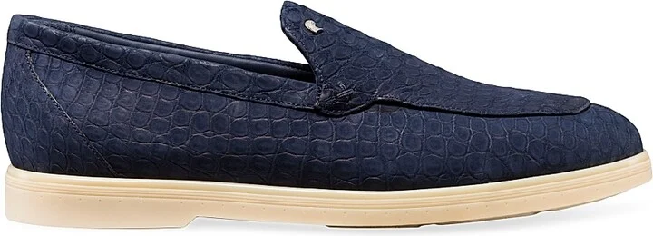 Men's Nubuck Crocodile Loafers - Blue - Size 5