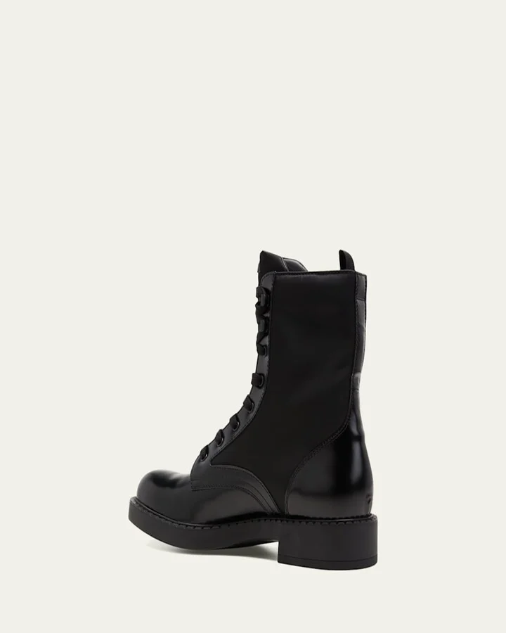 Men's Nylon & Leather Triangle Logo Combat Boots - Image 8
