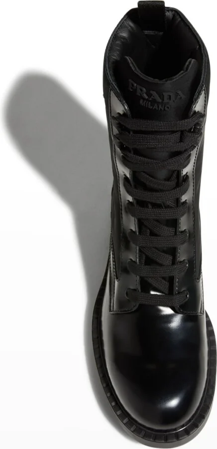 Men's Nylon & Leather Triangle Logo Combat Boots - Image 5
