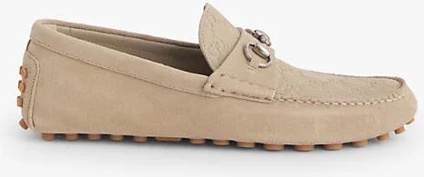 Mens Oatmeal Byorn Driver Monogram-Pattern Leather Loafers Eur 43 / 9 Uk Men