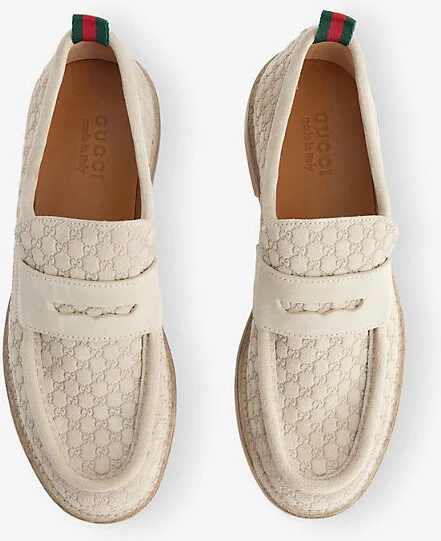 Mens Oatmeal Monogram Flat Suede Moccasins Eur 44 / 10 Uk Men - Image 2