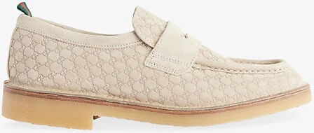 Mens Oatmeal Monogram Flat Suede Moccasins Eur 44 / 10 Uk Men